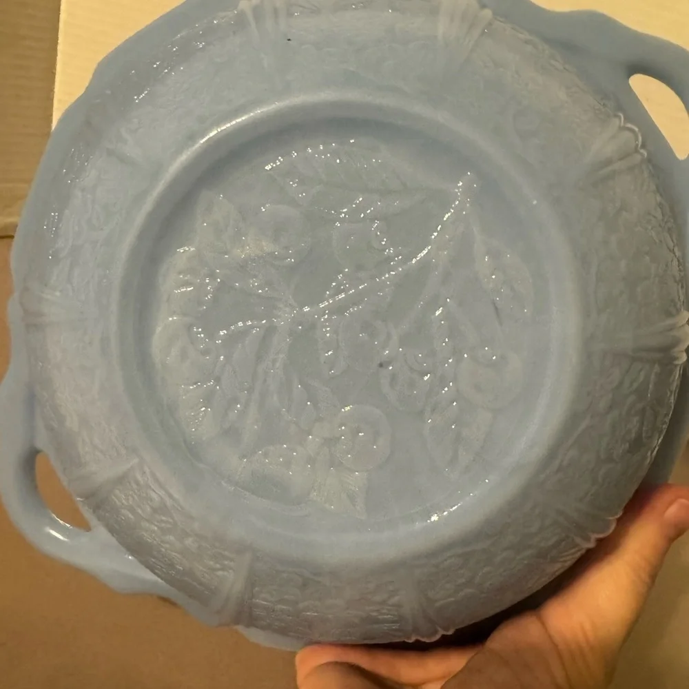 Vintage Delphite Bowl, Blue Milk glass